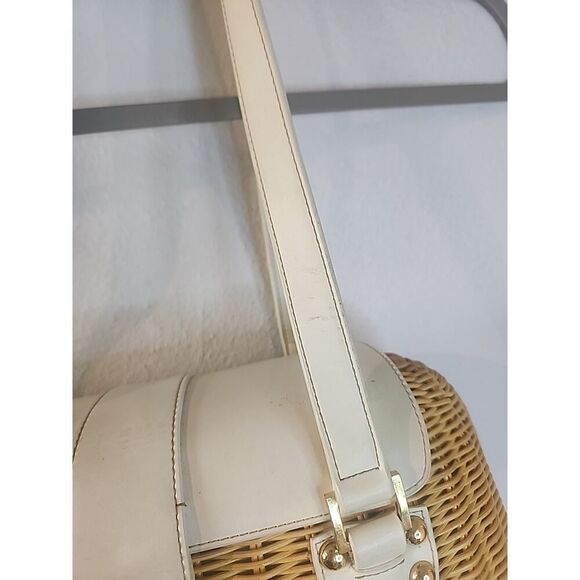 ETIENNE AIGNER Woven Wicker Basket Oblong Purse Handbag Leather Handles Straw - Picture 5 of 10